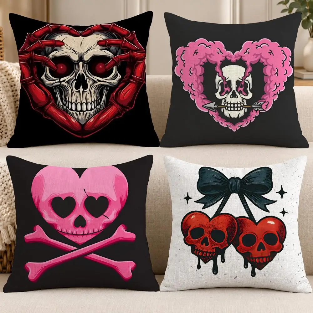 Art Gothic C-Cool Skull Heart Cushion Cover Soft Short Cover Washable Sofa Bed Dorm Garden Home Office Chair Decor