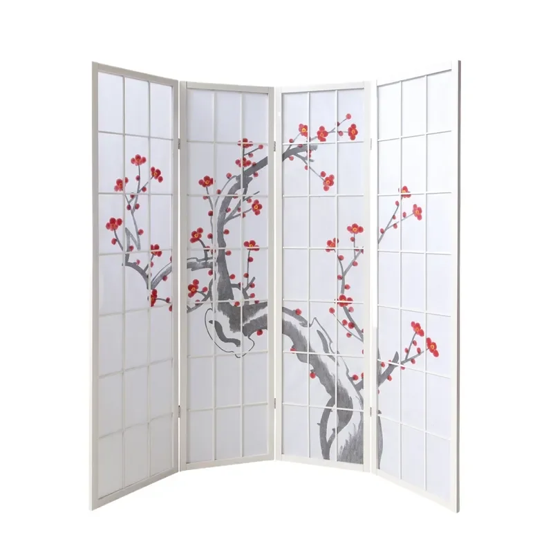 Hand Painted Solid Wood Folding Screen Room Divider Zen Style Mobile Partition for Living Room Entrance Home Decor