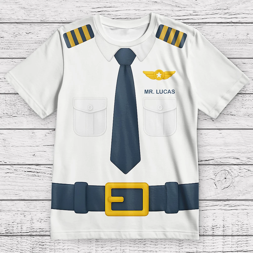 Summer Men's Pilot Uniform Tees Colorful Cartoon 3D Printed Tops Casual Comfortable and Fun Children's Cosplay Custom Clothes
