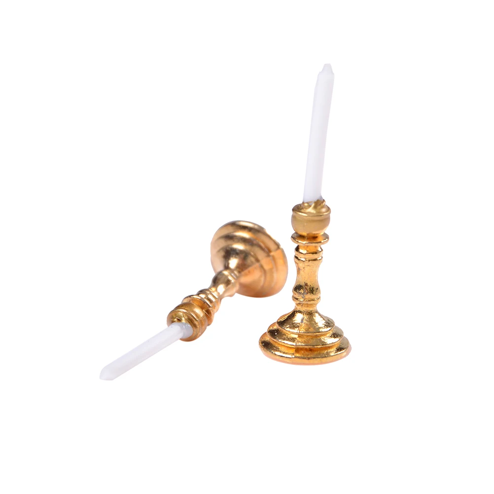 1 paio di candelieri in miniatura per casa delle bambole in scala 1:12, candele bianche