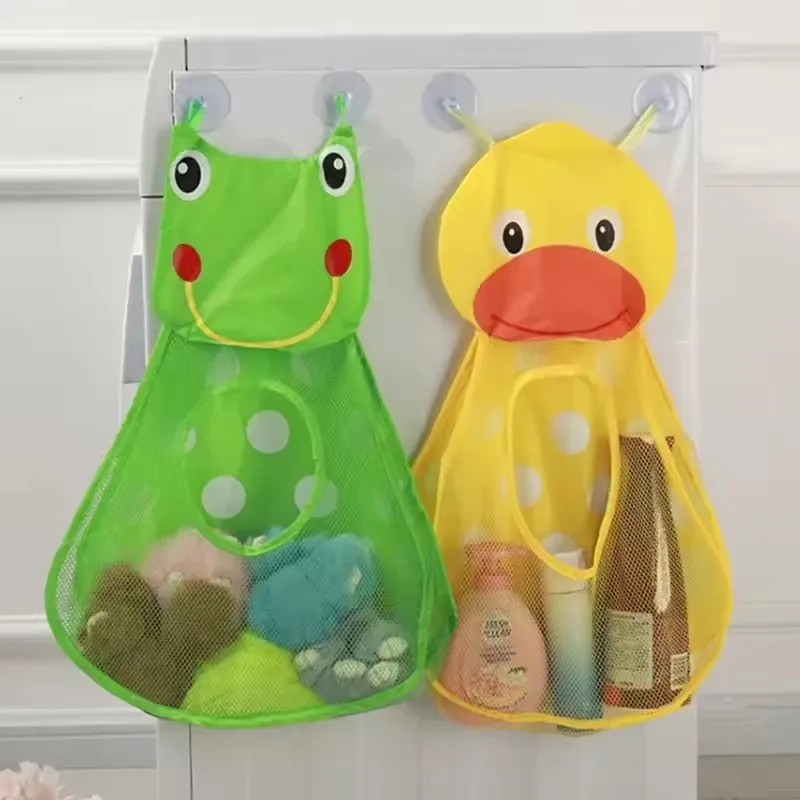 Cute Duck Frog Baby Shower Toy with Strong Suction Cup Net Storage Bag Water Toy Game Bag for Bathroom Organizer