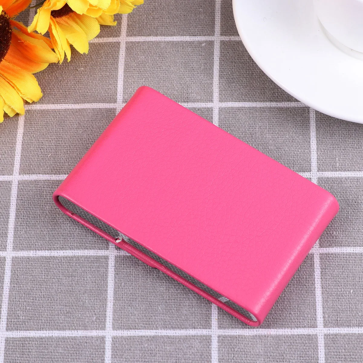 Large Capacity PU Business Card Holder Vertical Stainless Steel Holder Gray Fashion Credit Name Card Wallet Unisex