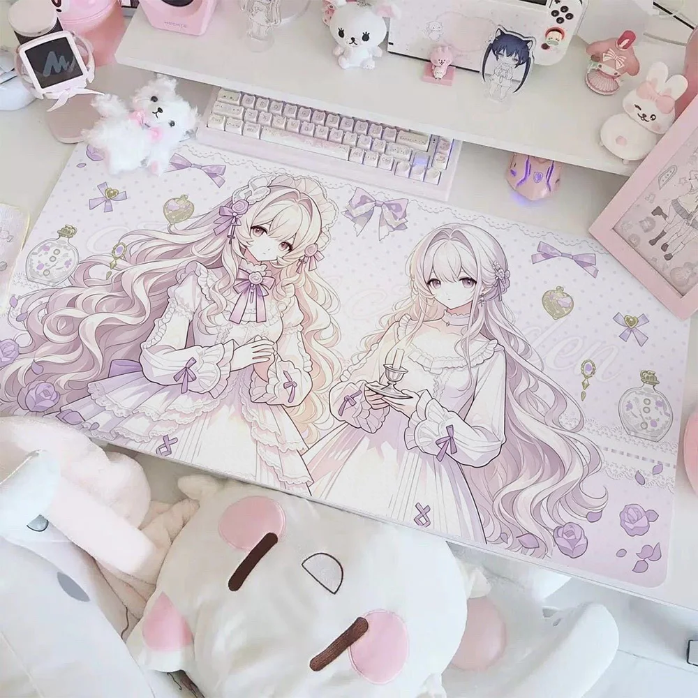 Korean Ins Anime Princess Pink Bow Y2K Leather Mouse Pad Gamer Mousepad Office PU Leather Mouse Mats Desktop Computer Desk Pad