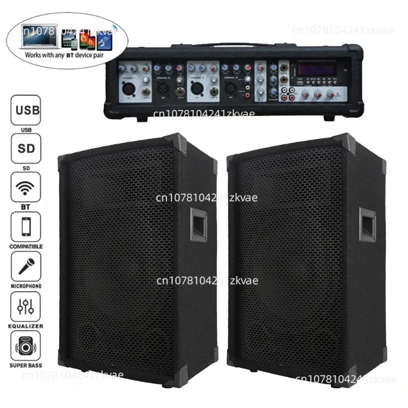 Professional Audio Subwoofer, Speaker System,  Sets, 4 Channel Powered Mixer Sound Box, 1200W, 2X15