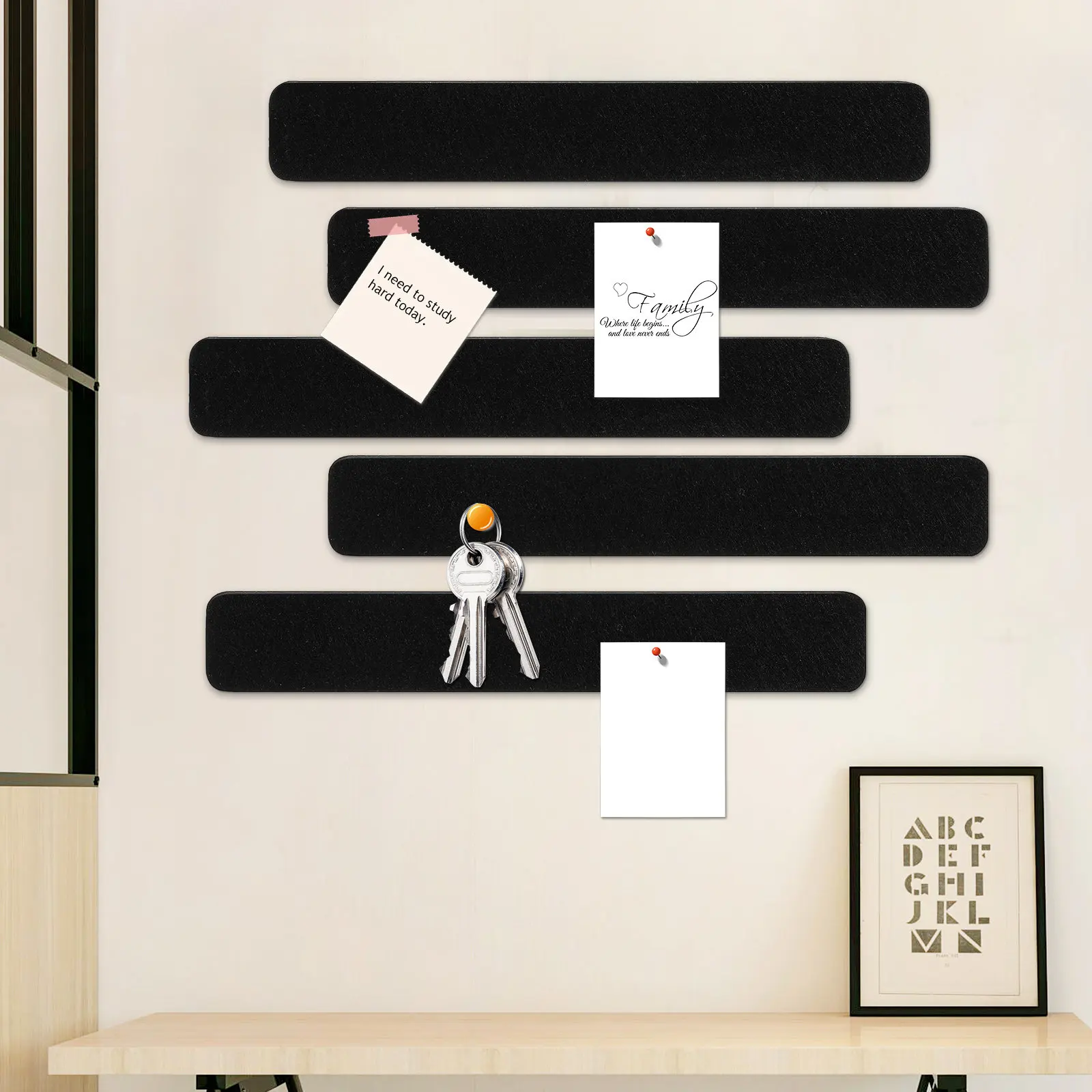 5Pcs Felt Memo Strips Adhesive Bulletin Board Strips Reusable Pin Board for Wall Home Office Notice Photos Memos