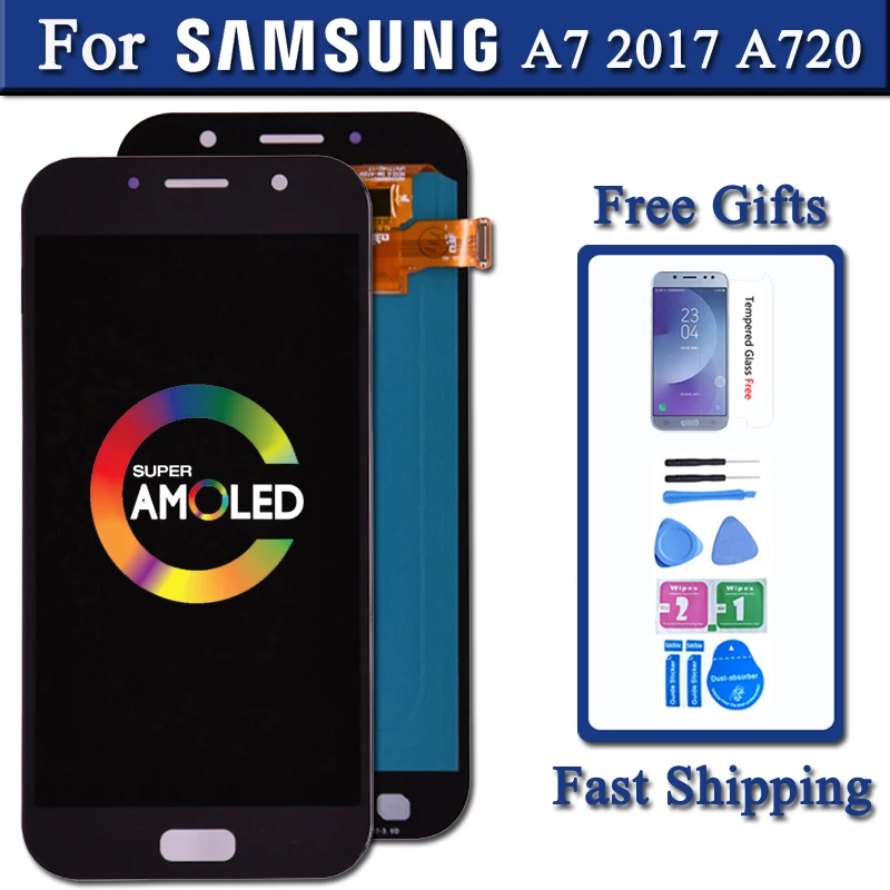 

Super Amoled For Samsung Galaxy A7 2017 A720 A720F LCD Display Touch Screen Digitizer Assembly Free Shipping