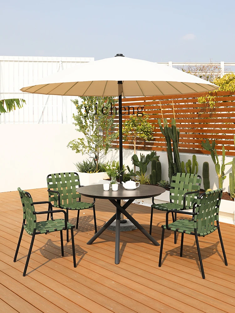

ZYA outdoor courtyard round dining table open-air waterproof outdoor rattan coffee casual rattan chair combination
