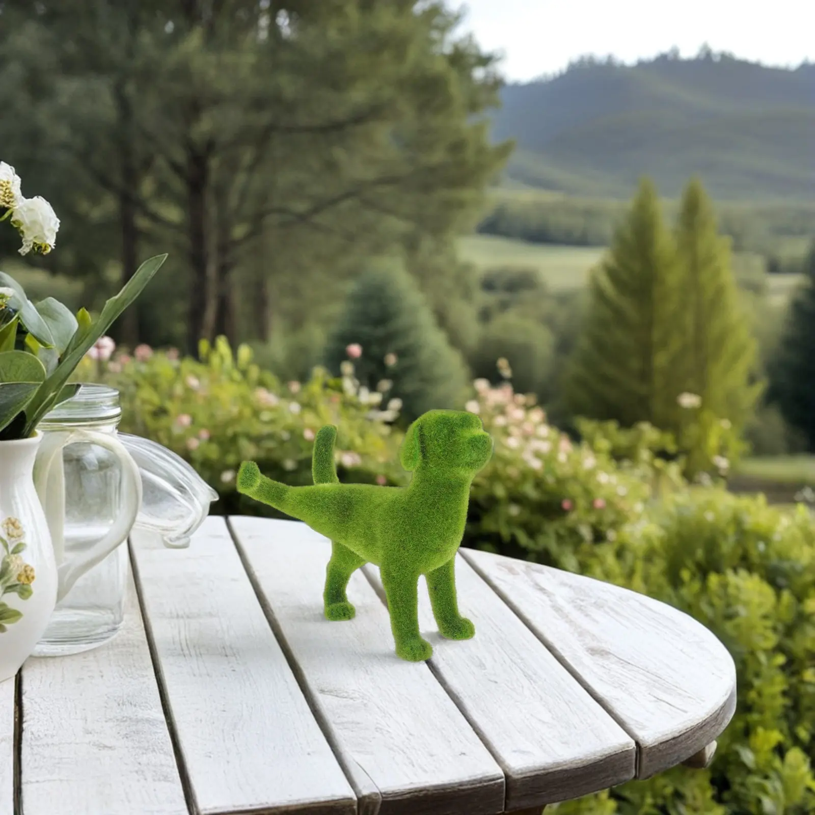 Green Flocking Dog Statue European Style Lifelike Outdoor Lawn Garden Courtyard Balcony Decoration Artificial Grass Dog Ornament