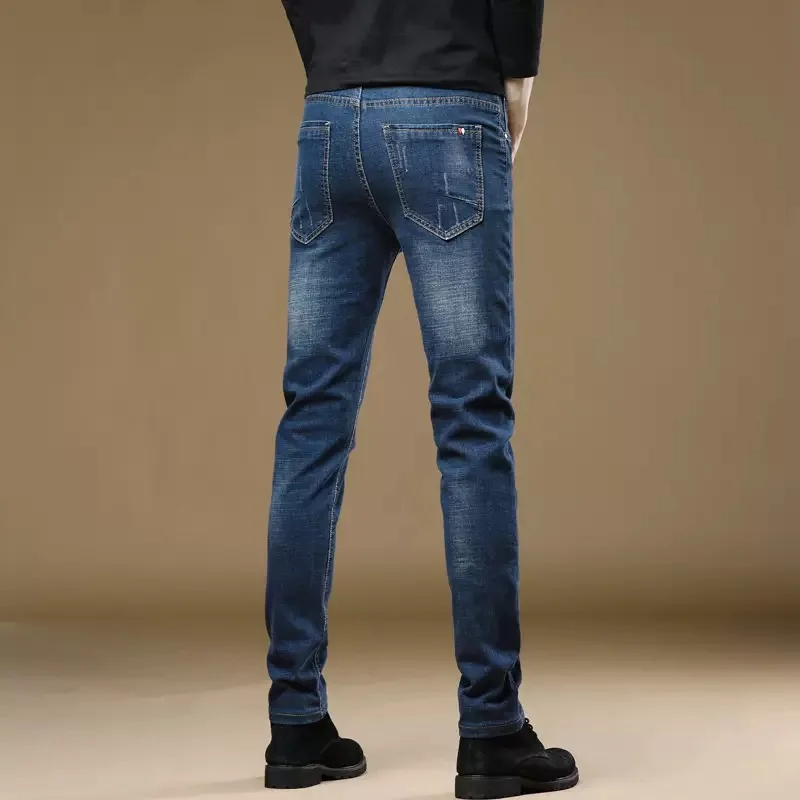 

Spring And Summer Fashion Solid Color Comfortable Breathable Stretch Denim Pants Men's Casual Slim Fit Sports High Quality Jeans