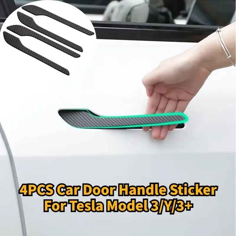 4pcs/set Handle Sticker for Tesla Model 3/Y/3 Highland Model Y JuniperCarbon Fiber Door Protector Wrap Cover Paste Accessories