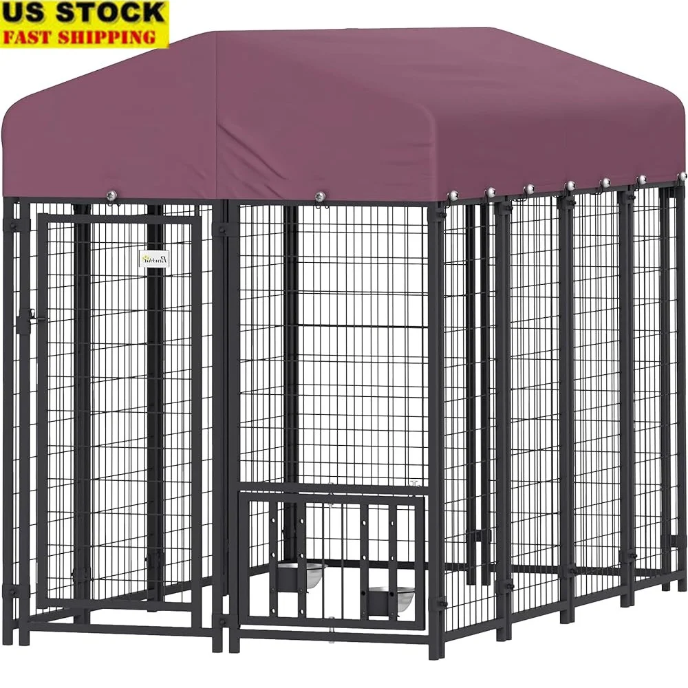 

Heavy Duty Outdoor Dog Kennel with Escape Proof Design 360° Rotating Feeding Station Block Water Resistant Roof Large Dogs