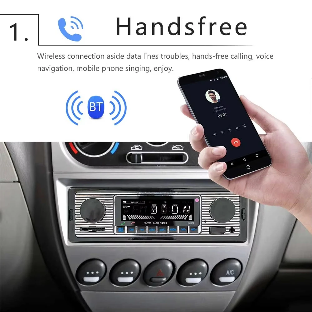1 Din Car BT MP3 Radio Handsfree Find a Car FM SD Power Protection Voice Broadcast Autostereo AUX USB Multimedia car player