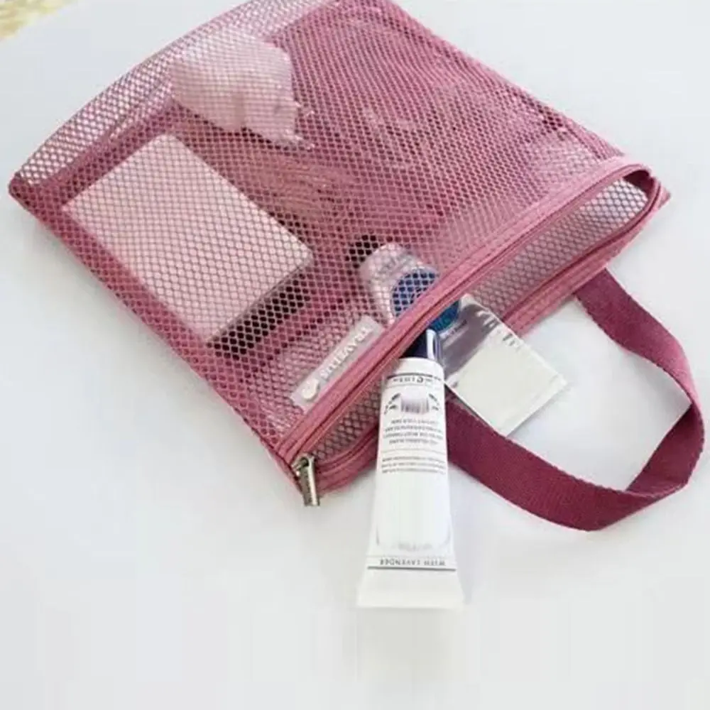 Portable Quick Dry Mesh Shower Bag Ultra Light Hanging Toilet Bag with Zipper Storage Bag Travel