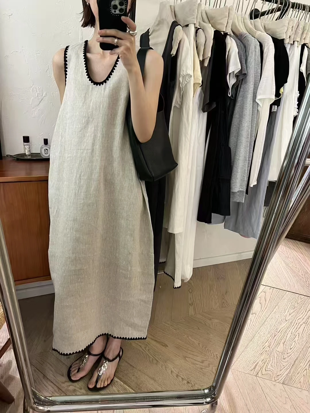 

l Slump Texture Loose Women's Svel Dr Vest Dr Linen Material Summer Casual round Ne A-Line Skirt