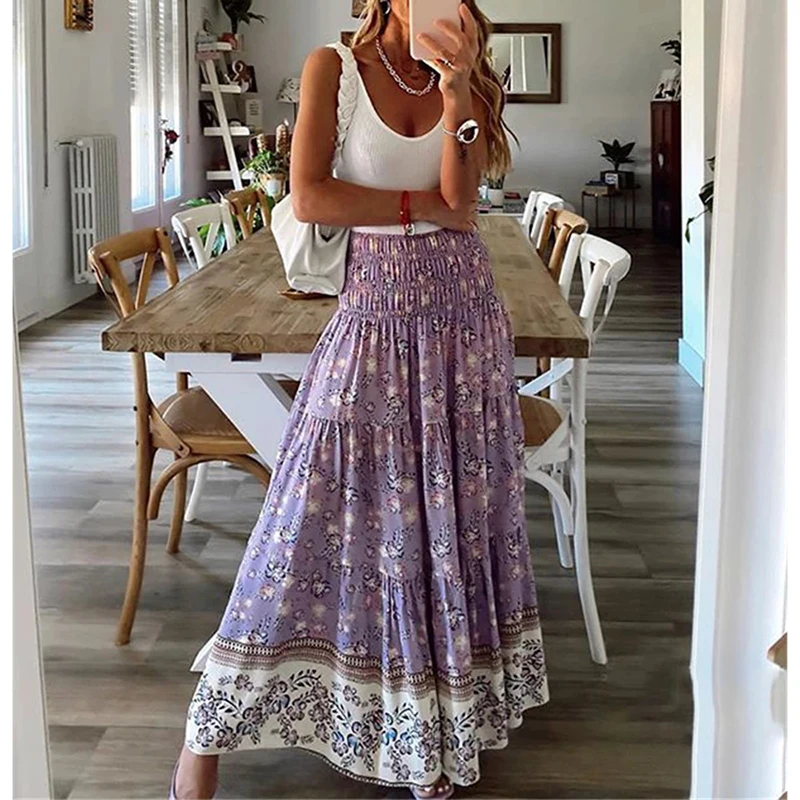 Faldas largas sexis de cintura alta para mujer, falda larga rosa bohemia informal para primavera y verano 2025, para mujer