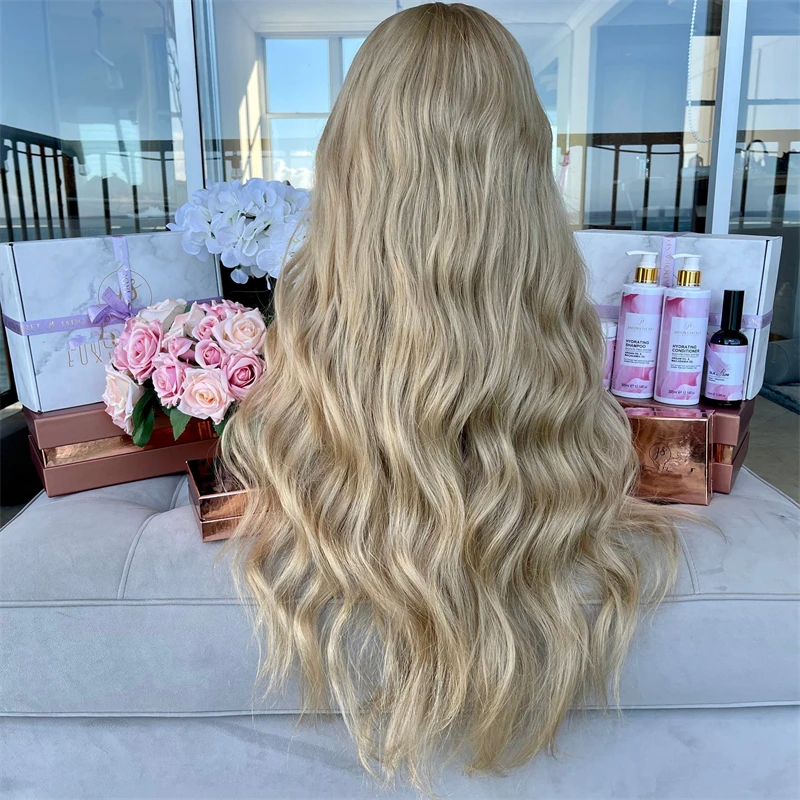 프리미엄 고내열 컬 롱 발레야쥬 가발 브라운 금발 물 물결 모양의 여성 가발 합성 레이스 프론트 가발 코스프레
