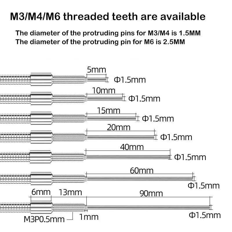 Metal bend-resistant elongated protruding needle diffuse reflection optical fiber sensor probe M3M4M6 with needle length ranging