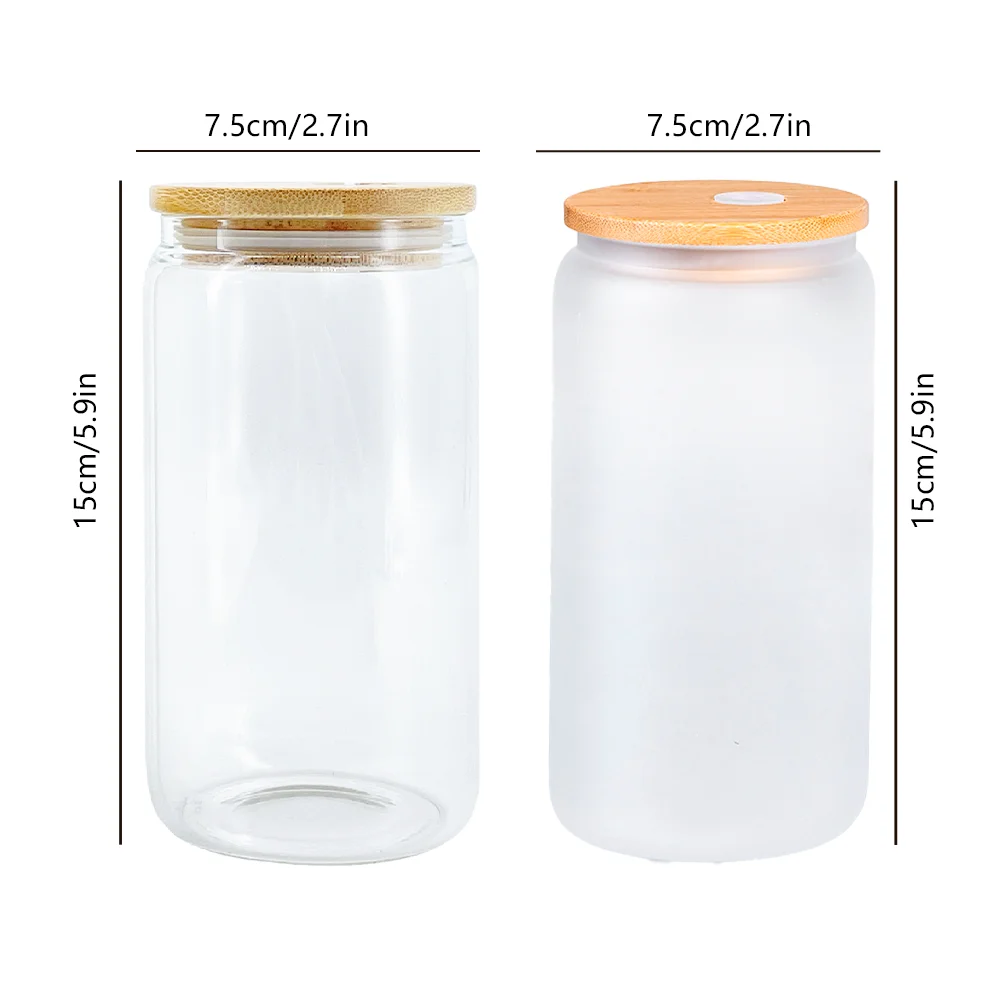 12Pcs/set 16-ounce Sublimated Tumbler Clear Beer Cans Glass Drinks with Plastic Straws and Bamboo Lid