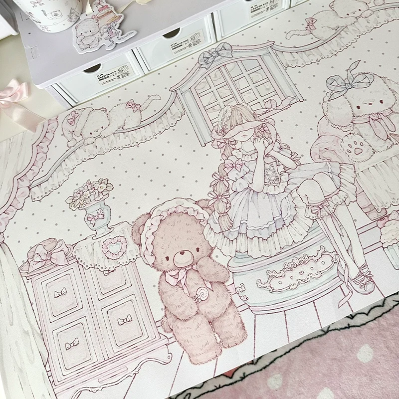 Tapete de mesa de couro PU fofo com coração de menina original |   Tapete de mouse antiderrapante à prova d'água à prova de óleo, decoração de jantar e escritório Kawaii para meninas