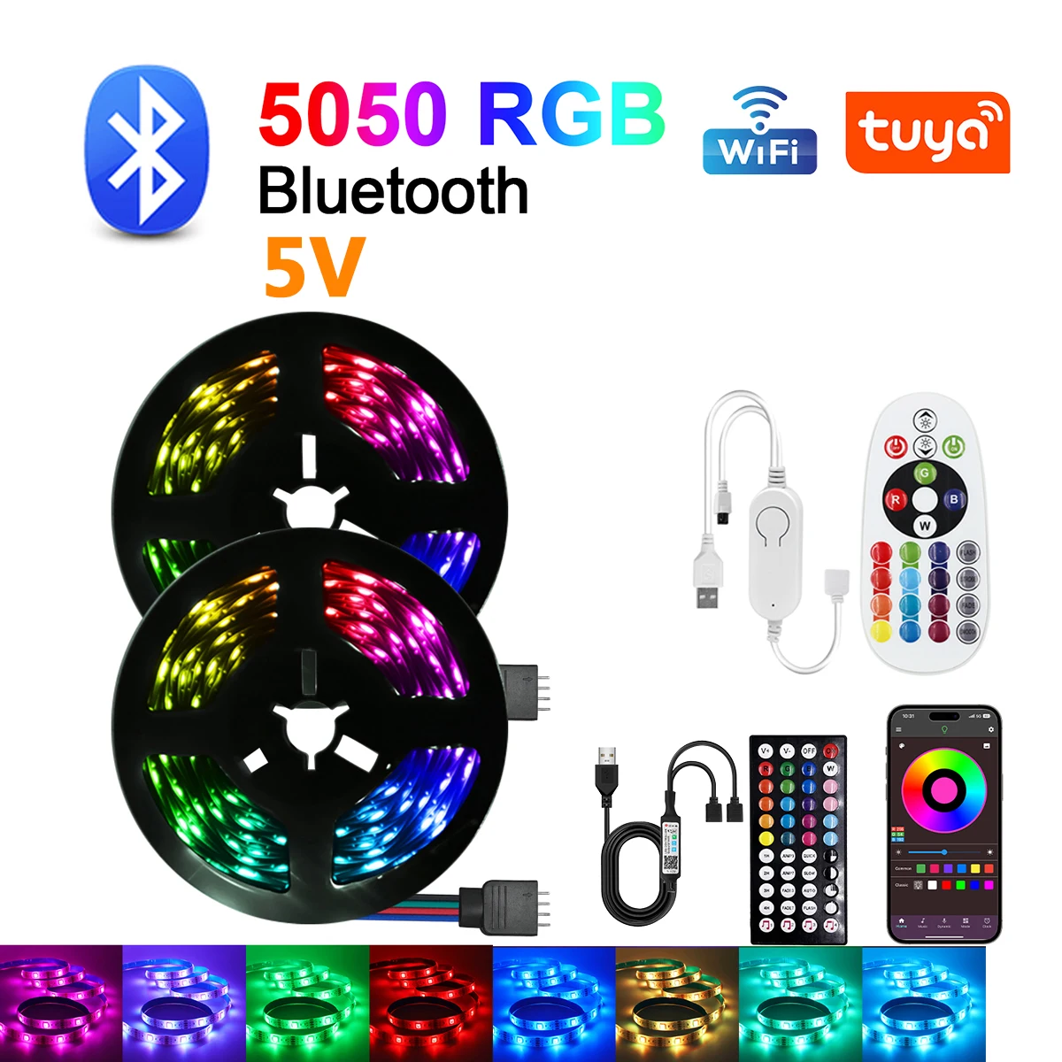 

5050 LED RGB Strip Lights Bluetooth WiFi Color Changing 30LED 576LED Lights Flex Ribbon Luces for 5V USB TV BackLight Room Decor