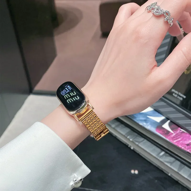 حزام معدني لساعة Xiaomi Mi Band 9 8 معصمه من الفولاذ المقاوم للصدأ وسوار بديل