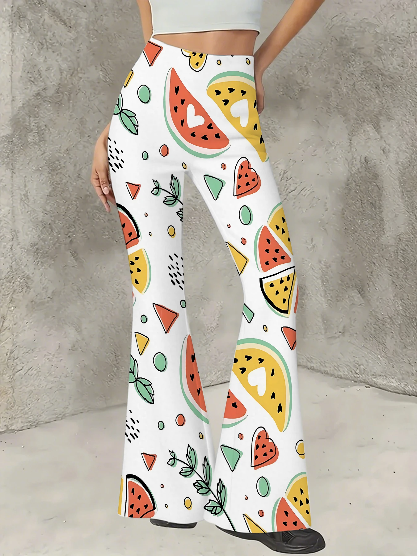 

Plus Size All-Over Print Flare Pants Women Stretchy High Waist Bell Bottom