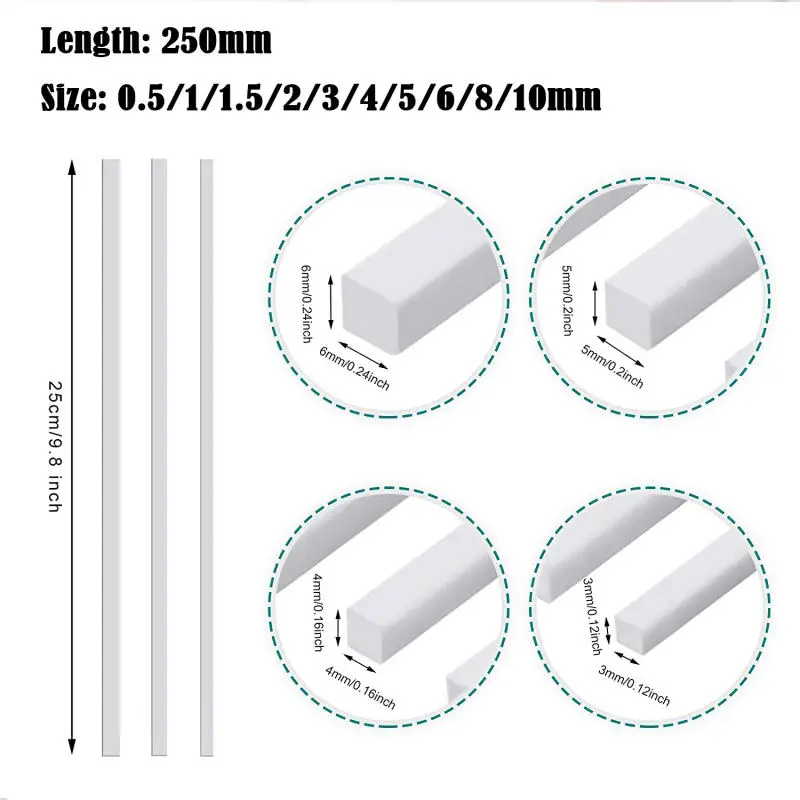 10~100pcs ABS White Square Plastic Rod Stick For Architecture Model Making Model Material DIY Accessories Cutting Supplies