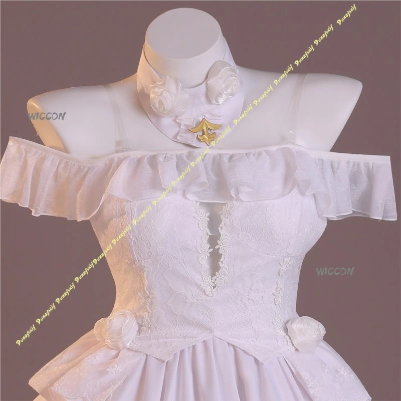 Disfraces de Cosplay de Anime Azur Lane Janus, vestido, peluca, Boda de Princesa, guantes con alas rosas y blancas, accesorios para Navidad y Halloween