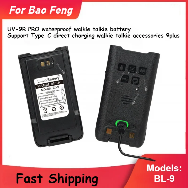 UV-9R Plus Rechargable Battery BL-9 USB Type-C Charging for Baofeng UV 9R Pro Waterproof Walkie Talkie UV9R PLUS UV-XR T57 Radio