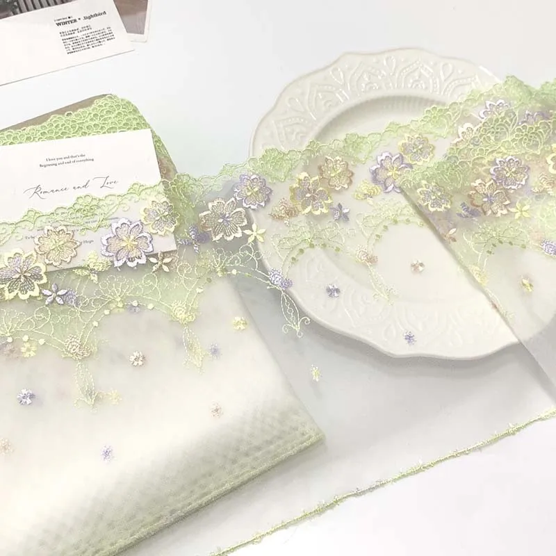 15Yards Green Pink Mesh Embroidered Lace Trim For Sewing Clothes Accessories Bra Costume Dress Lingerie Decor