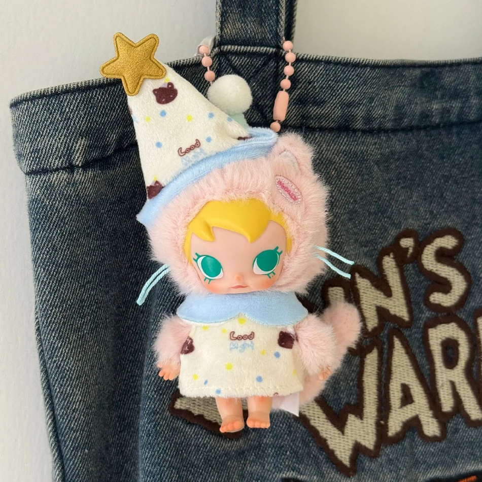 Para labubu 4.0 pinos para série amor mini pijamas roupas dos desenhos animados macacão com chapéu para mini labubu v4 boneca outfit acessórios