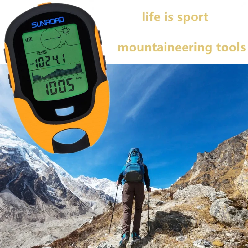 SUNROAD sports Compass Outdoor Camping Hiking Climbing Altimeter Barometer LED Torch Thermometer Hygrometer Portable Handheld