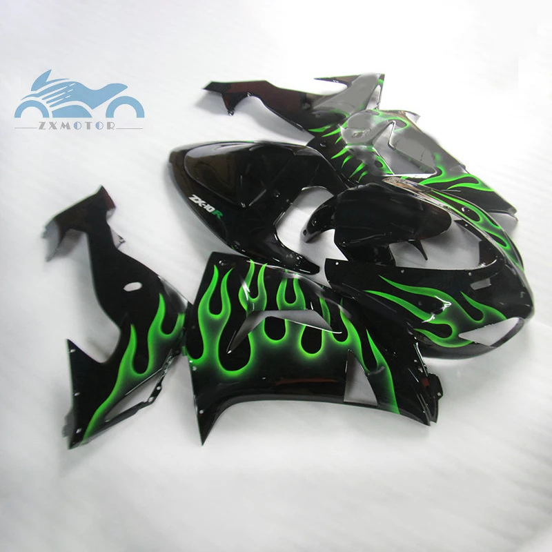 

Free Customized fairings kit for KAWASAKI Ninja 2006 2007 ZX10R ABS sports fairing kit 06 07 ZX 10R green flames motorcycles