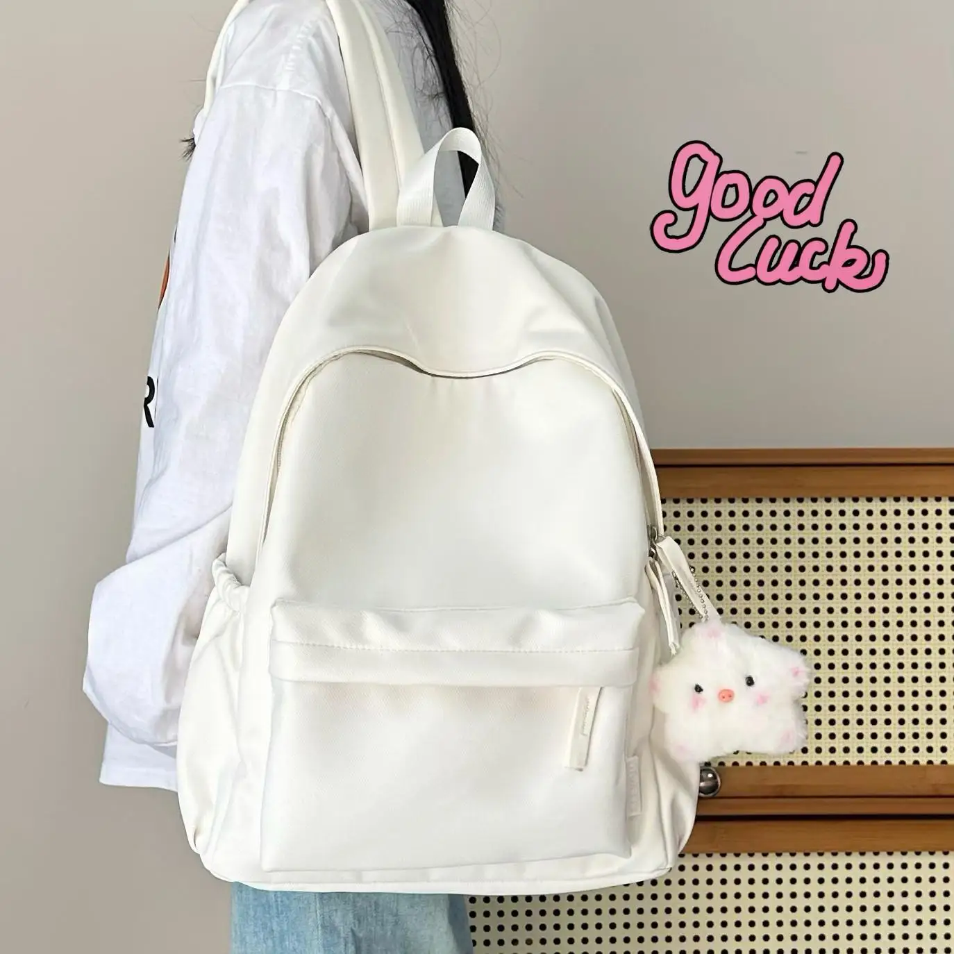 Lightweight Casual Unisex Backpack Waterproof Zipper Closure School Bag Soft Handle Vertical Square Shape for Youth Students