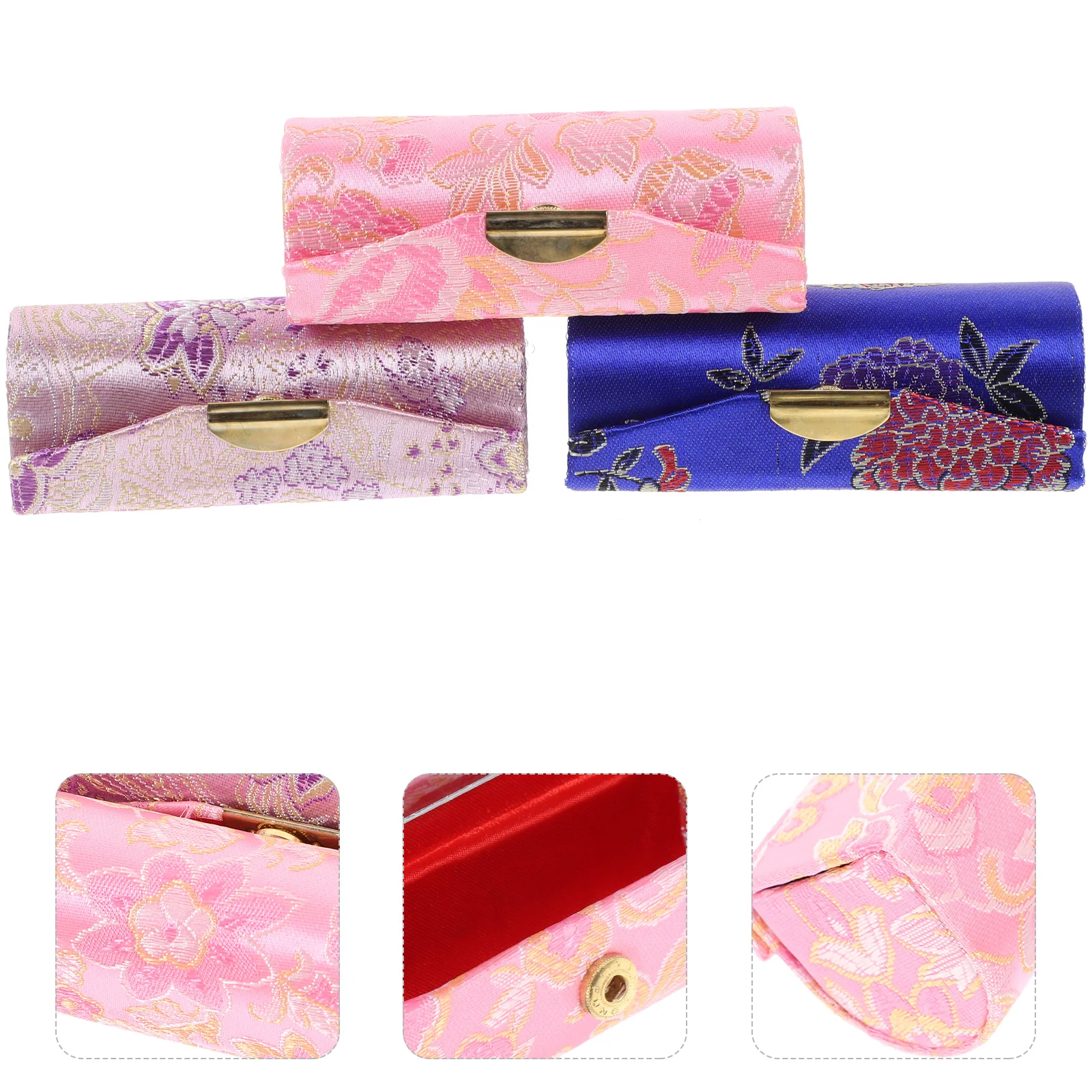 3-teilige Lippenstift-Box im chinesischen Stil, gewebte Baumwolle, Muster, Lippenbalsam-Organizer, Tasche, Desktop-Schmuck-Aufbewahrungsbehälter, langlebig