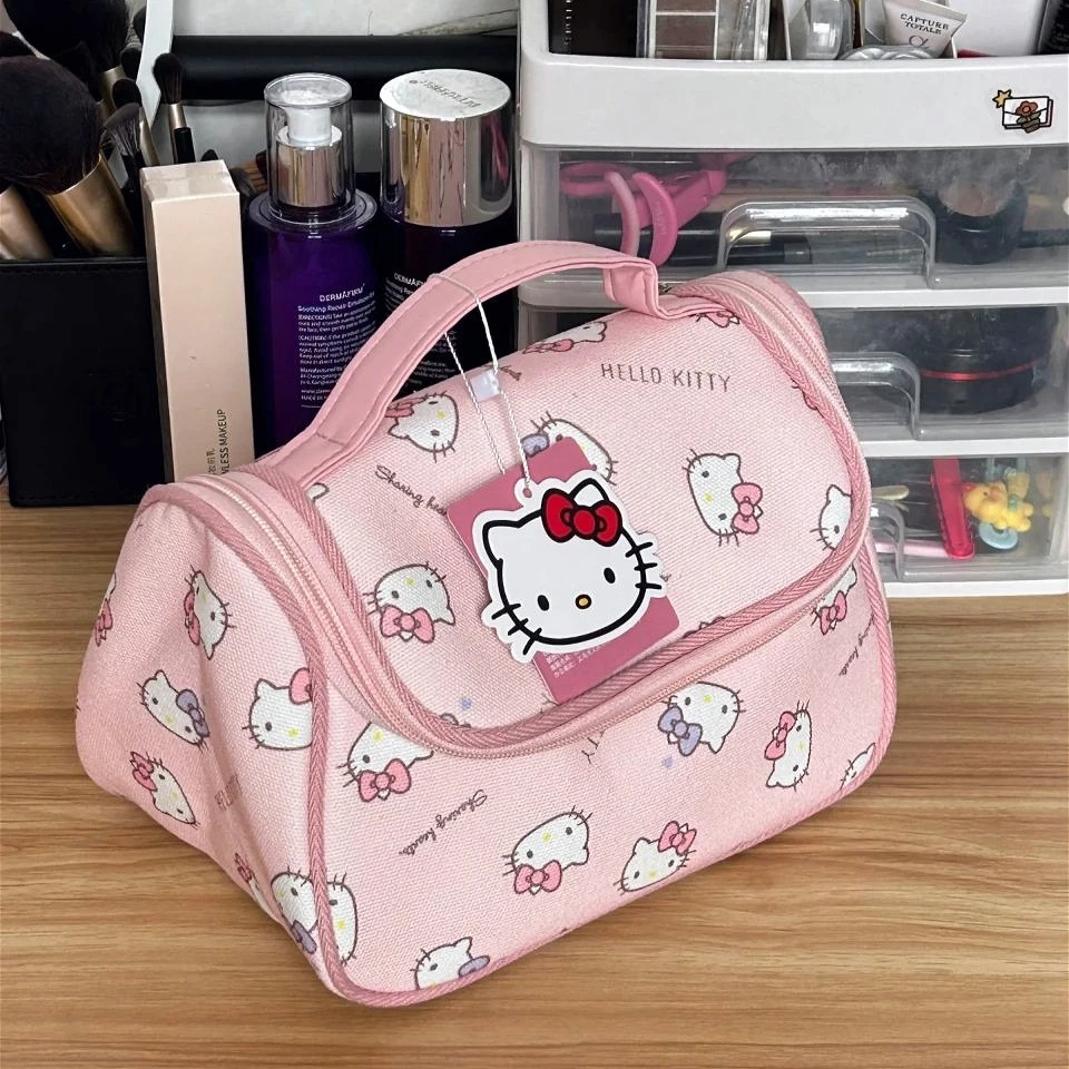 

Kawaii Hello Kitty Cat Makeup Bag Cute Cartoon Large Capacity Toiletry Bag Student Portable Travel Makeup Bags Girl's Gift