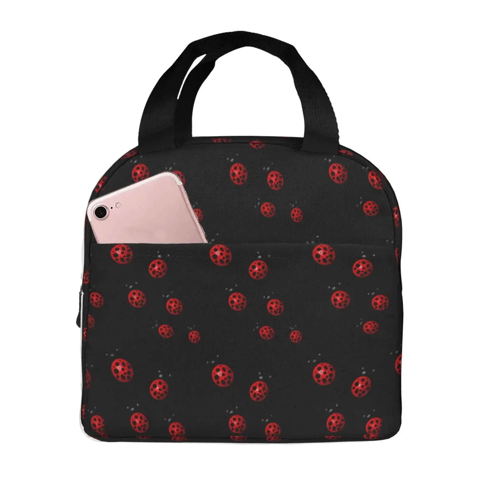 Art Ladybug Tracks Pattern Lunch Bag for Girls Funny Lunch Box Fun Picnic Cooler Bag Portable Zipper Oxford Thermal Lunch Bags