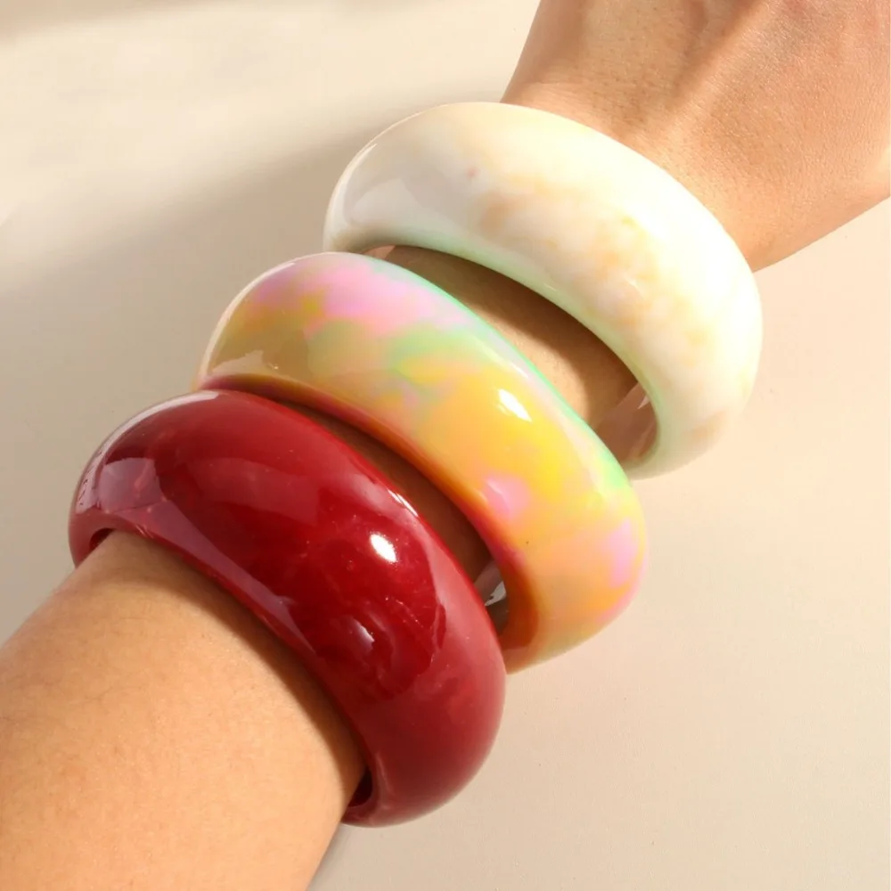 Simple Exaggerated Acrylic Bangle Smudging Bohemian Wide Cuff Bracelets Dopamine Shiny Retro Hand Ring Women