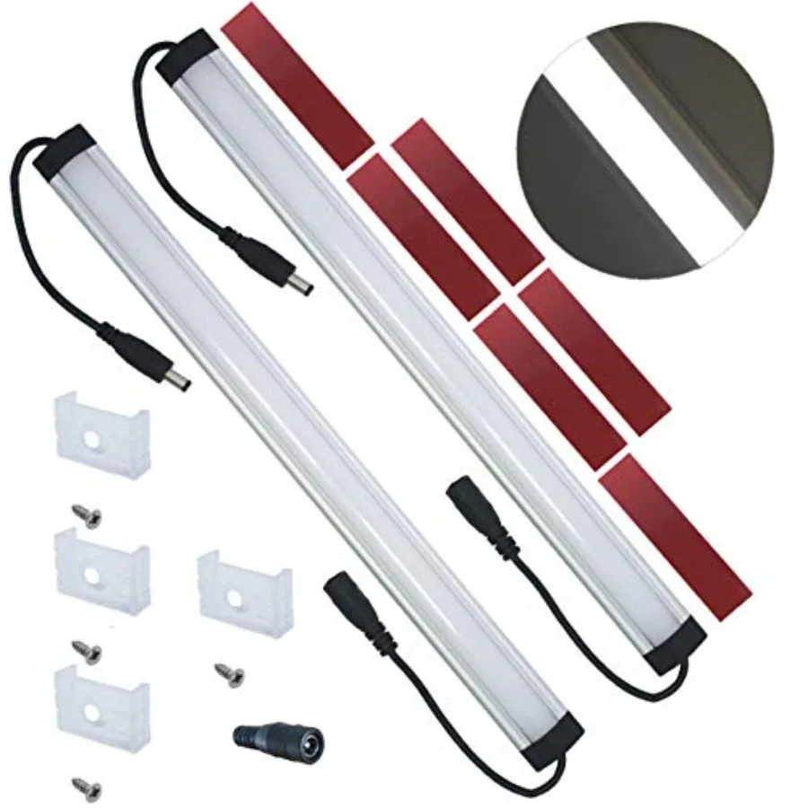 Extra Under Cabinet Lighting Bars, 12VDC, 5000K Daylight White, with Mounting Clips, Screws, Self-Adhesive Pads. Compatible LL-