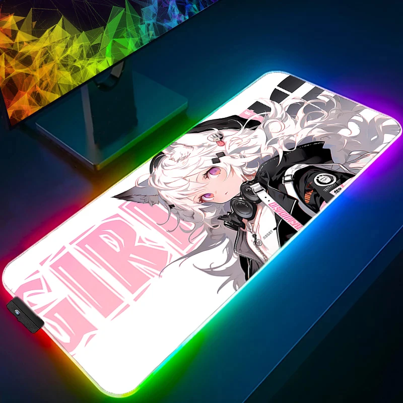 Muismat Professionele eSports Game Spelers Snelheid Rubber Game Bureau Mat RGB Kawaii Anime Meisje Muismat LED Zwarte Kat Toetsenbord Pad