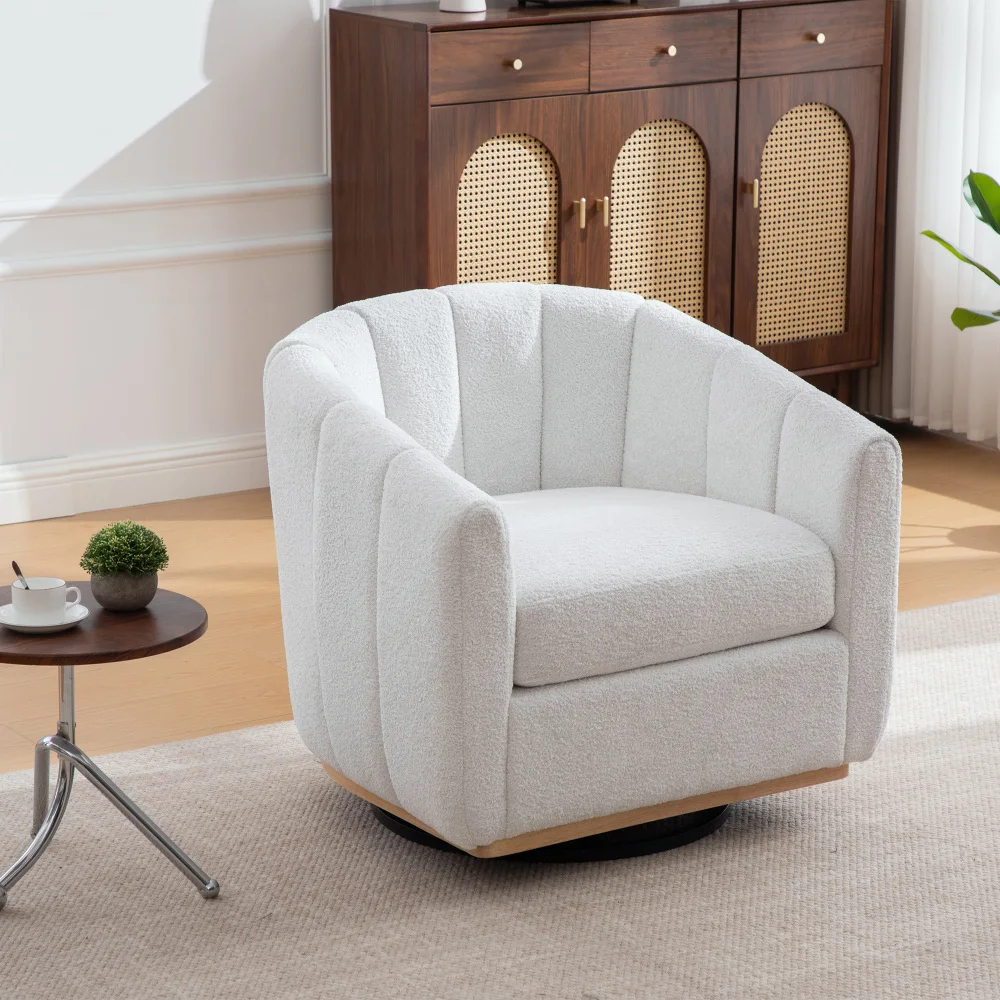 Chenille 360 °   Draaibare accentstoel, moderne fauteuil in pompoenvorm, zachte gestoffeerde loungestoel voor woonkamer en recreatiegedeelte
