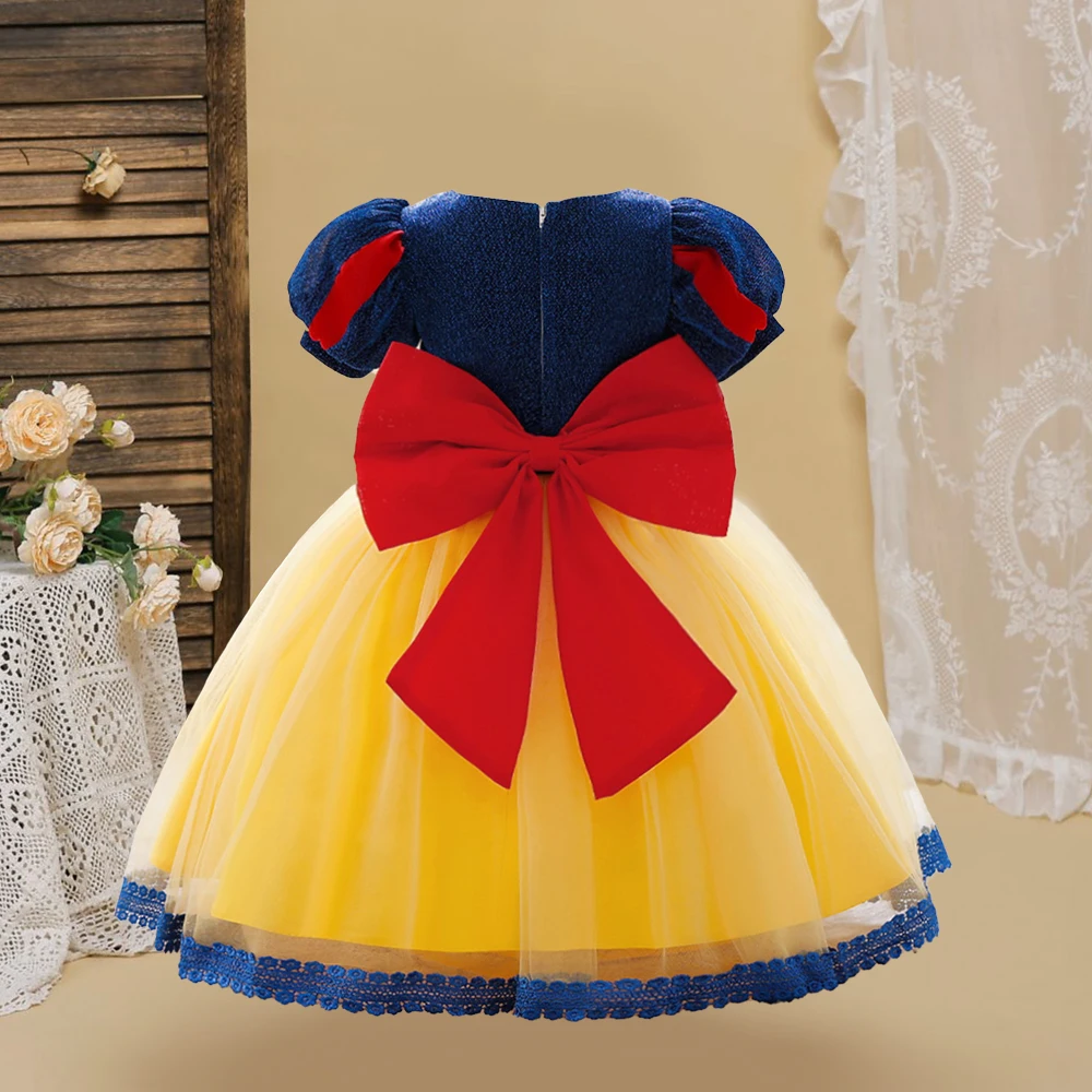 Snow White Princess Dress For Girls Baby Halloween Cosplay Costume Bow Toddler Party Dresses Baby Girl 1st Birthday Wedding Gown