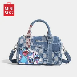 2024 Autumn Winter New Color Blocking Niche Cartoon Stitch Denim Bag Hole Splicing Crossbody Carrying Pillow Shape Girl Fashion