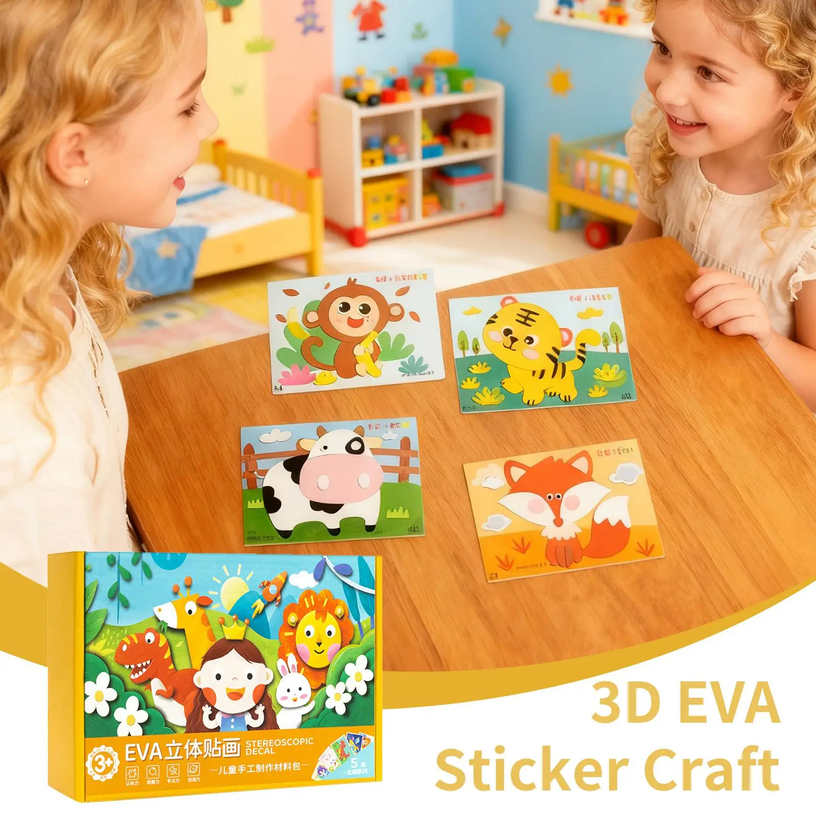 3D Animal Foam Stickers 12 Pieces Fun Cartoon Learning Toys Foam Sticker Puzzle Game For Desktop Christmas Art-Project School