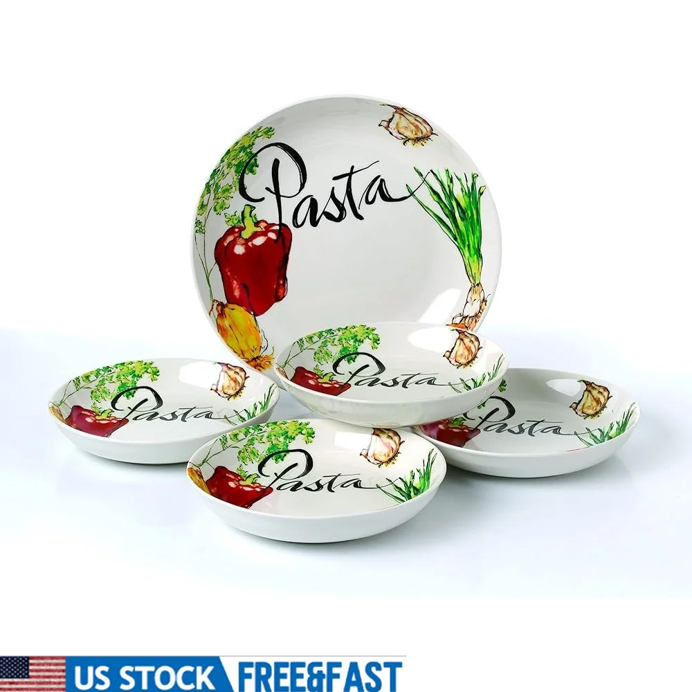 

5Piece Porcelain Pasta Set Colorful Vegetable Design Lead Free Tableware Ideal Entertaining Home Decor Multicolor Dining