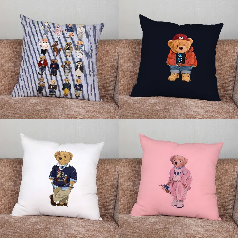 Fashion Bear P-PoloS Pillow Case For Home Bedroom Car Office Decoration Living Room Sofa Cushion Cover Suitable