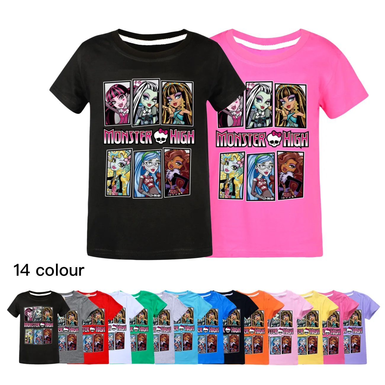 

2024 New Monster High Kids Summer Short Sleeve T Shirt Cotton Little Baby Boys Fashion O-neck Tees Clothes Teen Girls Tops