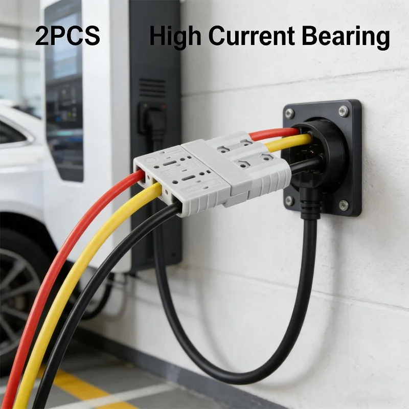 50A Multi-Function Cable Three Pin Plug for Forklift Battery Charging Compact Durable Flame-retardant Electric Equipment 1/2Sets