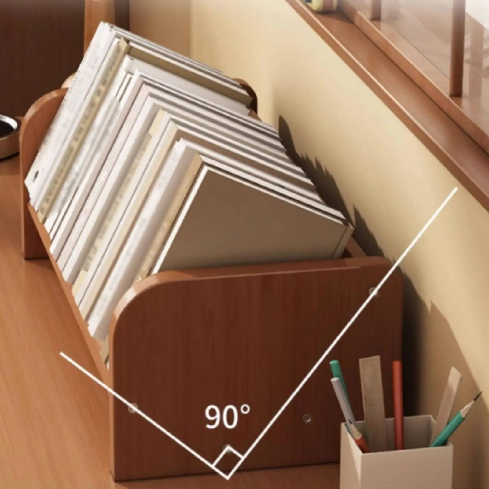 Desktop Bookshelf Bamboo V-Shaped Book Stand Compact Desktop Shelf Organizer for Readers, Students, Home Workspaces, Dorm Rooms,