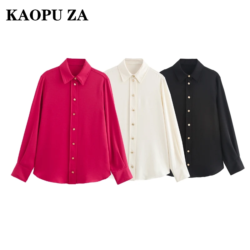 

KAOPU ZA 2024 New Autumn Women's Fashion Vintage Loose Poplin Long Sleeve Button-up Blouse Chic Office Wear Casual Top